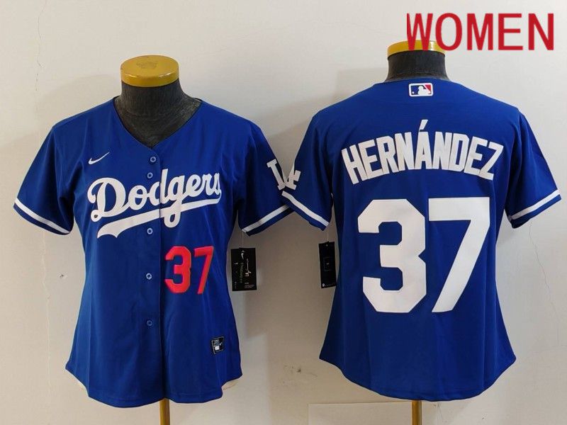 Women Los Angeles Dodgers #37 Hernandez Blue Nike Game 2024 MLB Jersey style 7262->women mlb jersey->Women Jersey
